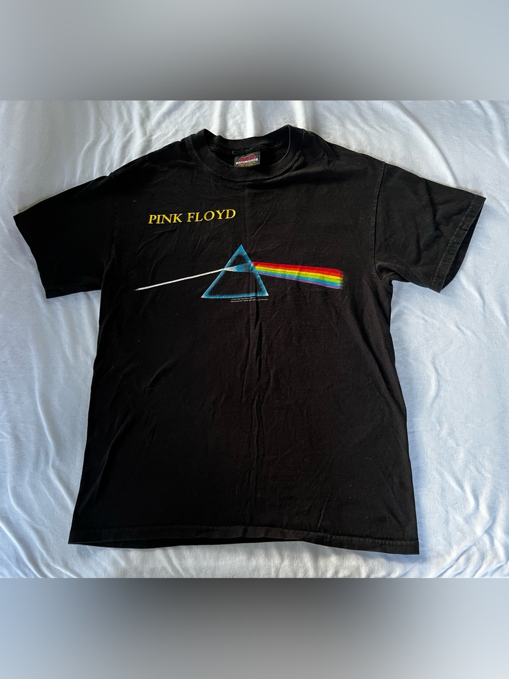 Vintage Pink Floyd Black Tee with Prism Rainbow Graphic